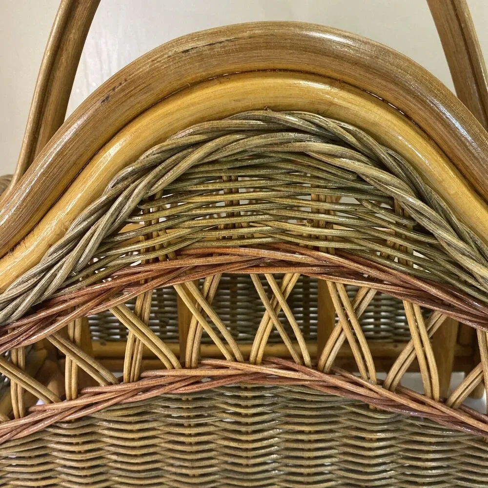 VTG Bent Wood Rattan‎ Bamboo Rack Holder Magazine Towel MCM Boho Decor 19X10x18